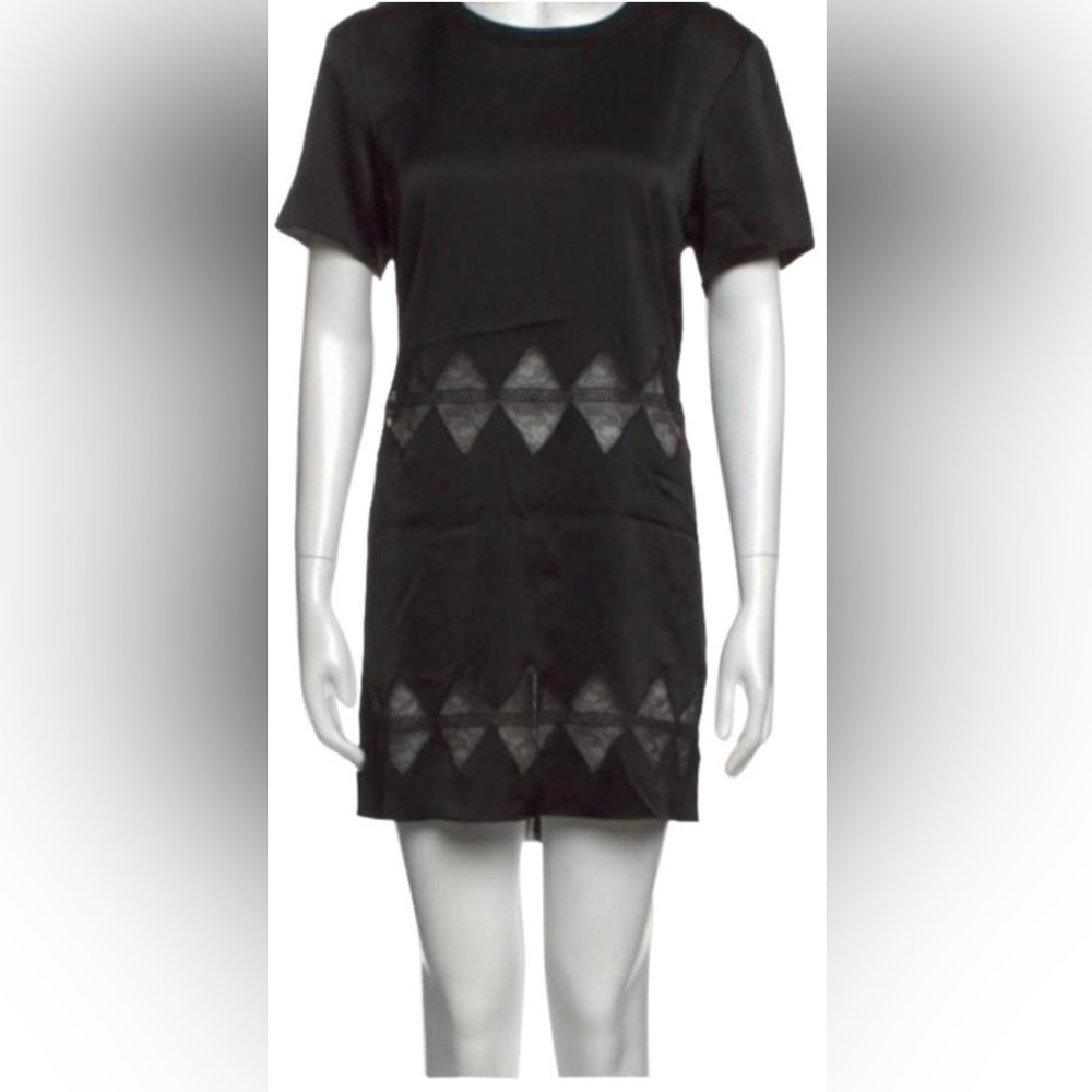 Alexander Wang Black Short Sleeve Lace Inset Shift Dress Lingerie Inspired - 6